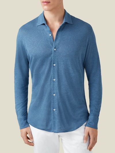 Luca Faloni Steel Blue Linen Jersey Shirt