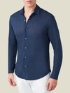 LUCA FALONI NAVY BLUE LINEN JERSEY SHIRT