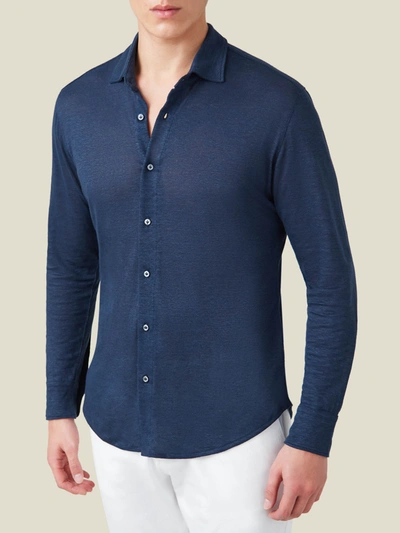 Luca Faloni Navy Blue Linen Jersey Shirt In Dark Blue