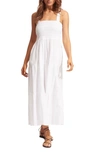SEAFOLLY BEACH HOUSE SMOCKED COTTON COVER-UP DRESS