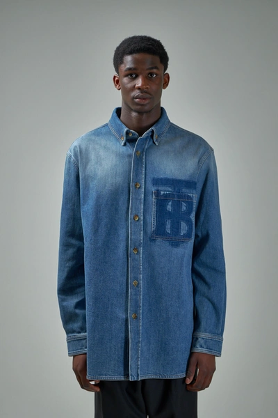 Burberry Monogram Motif Denim Shirt In Navy