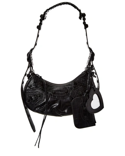 Balenciaga Le Cagole Xs Croc-embossed Shoulder Bag In Black