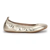 YOSI SAMRA NINA FOLDABLE BALLET FLAT IN GOLD PETA-APPROVED VEGAN LEATHER