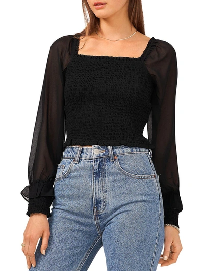 1.state Womens Square Neck Smocked Pullover Top In Black