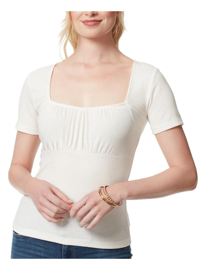 Jessica Simpson Womens Ruched Square-neck Pullover Top In White