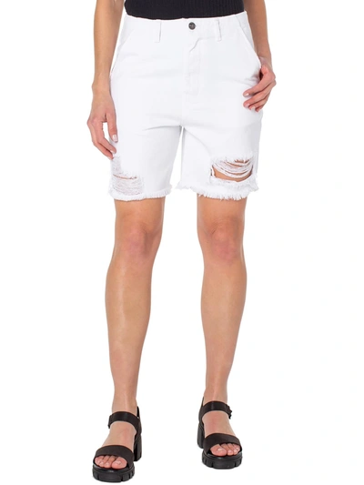 Earnest Sewn Womens Frayed Hem Midi Cutoff Shorts In White