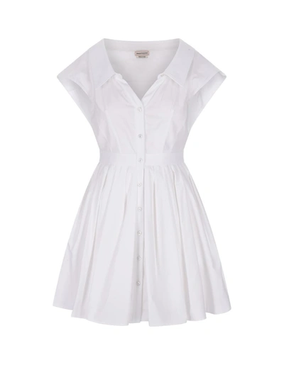 Alexander Mcqueen Shirt Mini Dress With Wing Sleeves In White