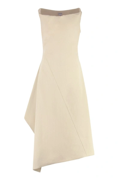 Bottega Veneta Cotton Midi-dress Asymmetric Hem In Yellow