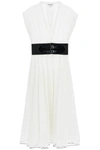 Alaïa Archetypes Cape-effect Belted Leather-trimmed Cotton-poplin Midi Dress