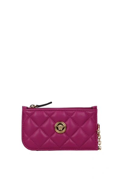 Versace Coin Purses Leather Fuchsia Orchid