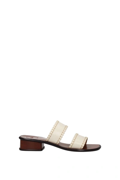 Chloé Slippers And Clogs Laia Leather Beige Eggshell