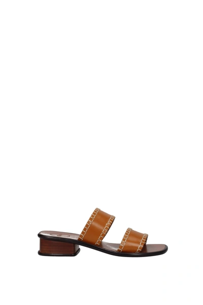 Chloé Slippers And Clogs Laia Leather Brown Tan