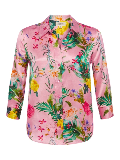 L Agence Dani Blouse In Pink Blush Tropical Floral