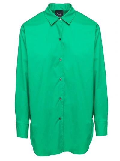Plain Oversize Popeline Shirt In Green Cotton Woman