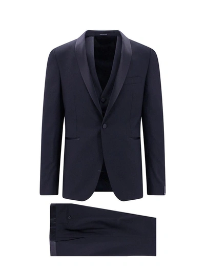 Tagliatore Satin-trim Three-piece Tuxedo Suit In Blue