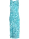 Vitelli Open Back Jacquard Long Dress In J7 Turquoise/ Acquamarine
