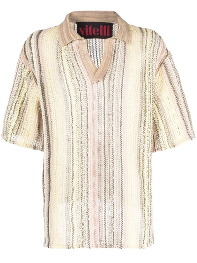 Vitelli Linen Blend Cotton Polo Shirt In Multicolour