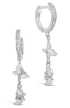 Sterling Forever Cz Butterfly Dangle Hoops In Silver