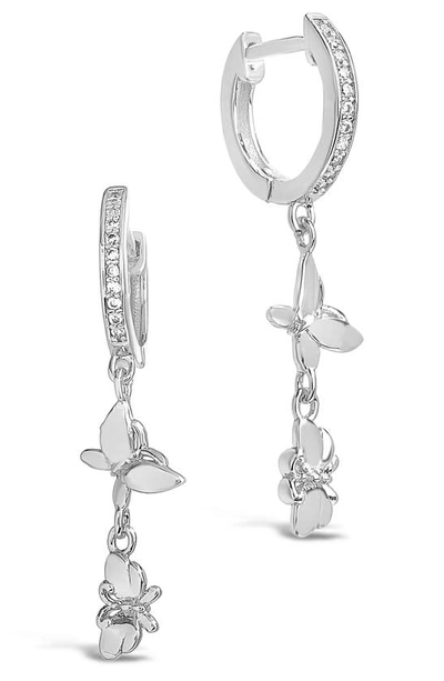 Sterling Forever Cz Butterfly Dangle Hoops In Silver