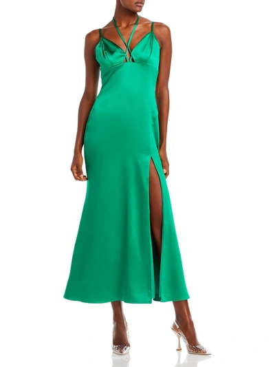 Aqua Womens Satin Halter Slip Dress In Green