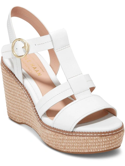 Cole Haan Cloud All Day Womens Leather Buckle Wedge Heels In White