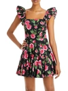 ALICE AND OLIVIA WOMENS FLORAL PRINT MIDI FIT & FLARE DRESS