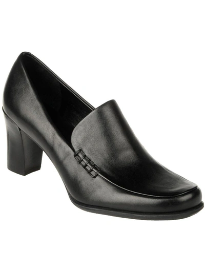 Franco Sarto Nolan Womens Leather Slip On Loafer Heels In Black