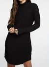Chaser Cozy Knit L/s/ Raglan Turtleneck Shirttail Mini Dress In Black
