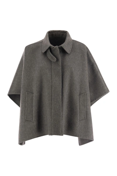 Brunello Cucinelli Cashmere Cape With Shiny Details In Grey