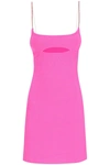 Gcds Fuchsia Fitted Minidress With Cut-out Detail And Rhinestone Spaghetti Straps In Polyamide Woman