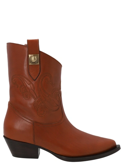 Etro Texan Ankle Boots In Brown