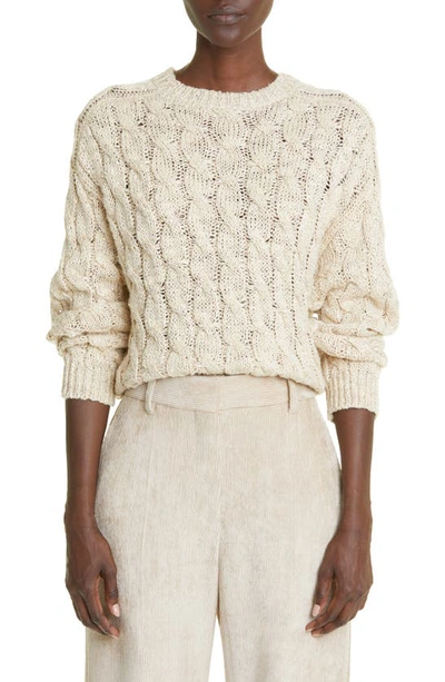 Brunello Cucinelli Linen Cable-knit Pullover With Paillette Detail In Biondo Stracciatella (beige)