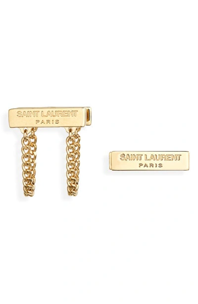 Saint Laurent Engraved-logo Earrings In Gold