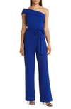 Marina One-shoulder Belted Jumpsuit In Cobalt