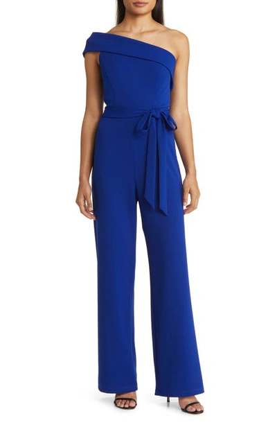 Marina One-shoulder Belted Jumpsuit In Cobalt