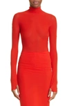 Alaïa Long Sleeve Funnel Neck Jersey Bodysuit In Cerise