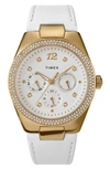 Timex ® Simone Leather Strap Chronograph Watch, 38mm In White