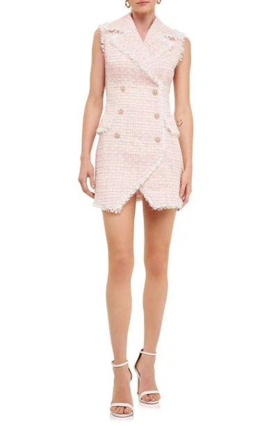 Endless Rose Check Double Breasted Tweed Minidress In Pink