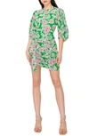 Melloday Floral Print Minidress In Pink/ Green
