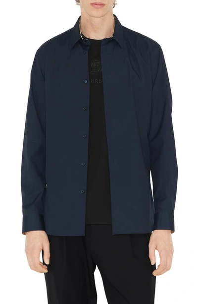 Burberry Equestrian Knight Long-sleeve Shirt In Navy