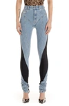 Mugler Spiral Two-tone Panelled Skinny Jeans - Blue - 6 In Light Blue / Black