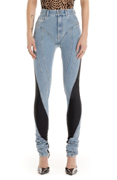 Mugler Spiral Two-tone Panelled Skinny Jeans - Blue - 6 In Multi-colored