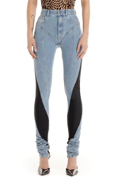 Mugler Spiral Two-tone Panelled Skinny Jeans - Blue - 6