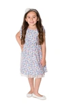 Popatu Kids' Floral Flutter Sleeve Bow Dress In Blue
