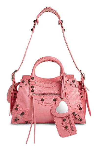 Balenciaga Small Neo Cagole Leather Shoulder Bag In Pink
