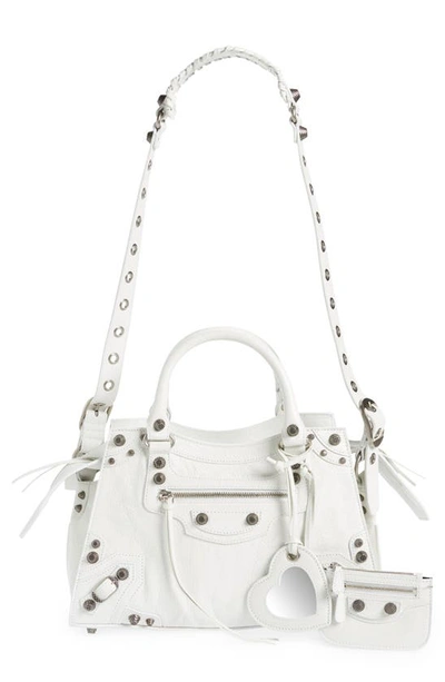 Balenciaga Small Neo Cagole Leather Shoulder Bag In Optic White