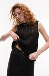 Topshop Ladder Sttich Metallic Sleeveless Sweater In Black