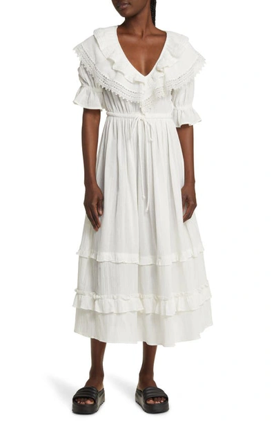 Topshop Ruffle Puff Sleeve Cotton Dress In Ivory