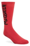 Alexander Mcqueen Graffiti Logo Crew Socks In 6160-bordeaux/ Black