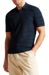 Ted Baker Mens Navy Stree Half-zip Textured Stretch-knit Polo Shirt In Blue